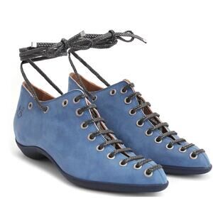 John Fluevog Power Up Lace up engaging blue Flats 9.5